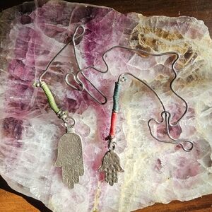 Silver Hamsa Hand Necklace with Multicolor Accents